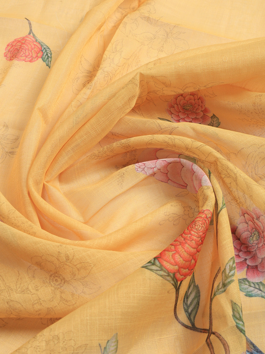 Printed Linen Blend Unstitched Suit With Pant &amp; Dupatta