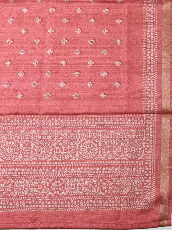 Printed Tussar Unstitched Suit With Pant &amp; Dupatta