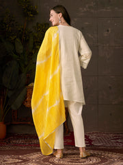 Embroidered Cotton Kurta With Pant & Dupatta