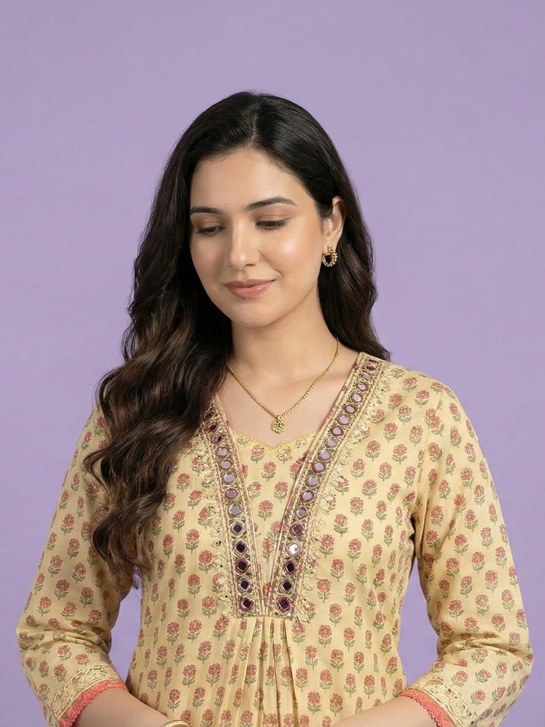 Embroidered Cotton Blend Kurta With Pant &amp; Dupatta