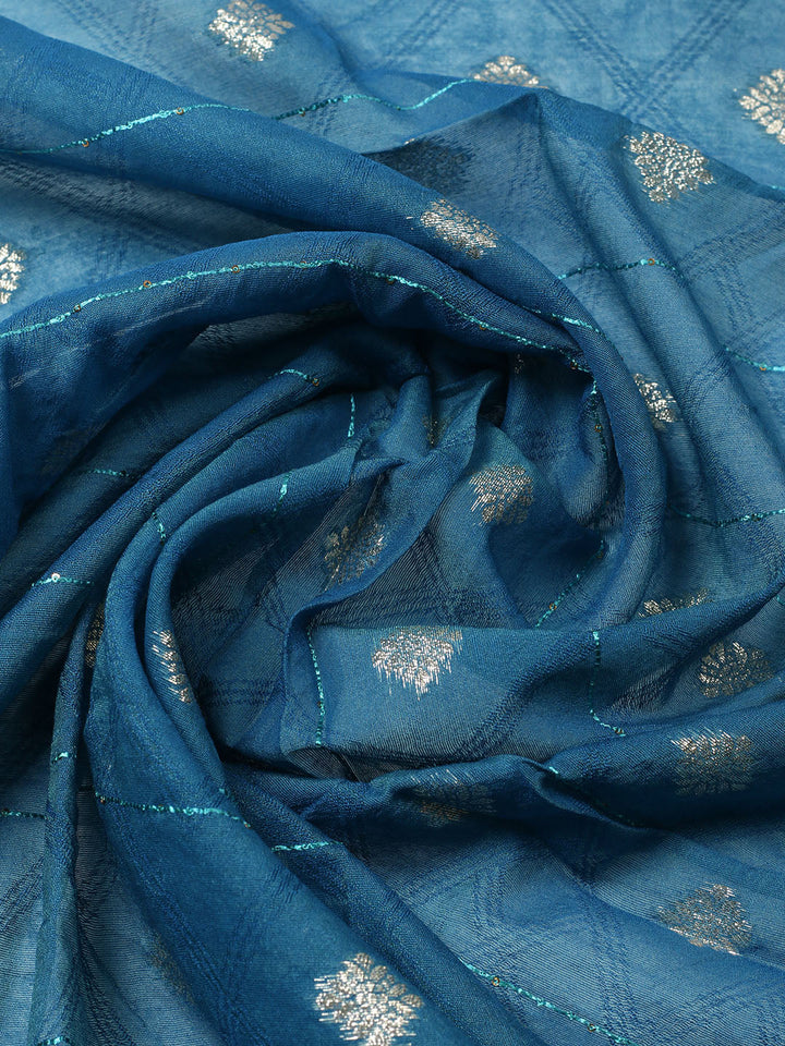 Neck Embroidered Chanderi Unstitched Suit With Dupatta