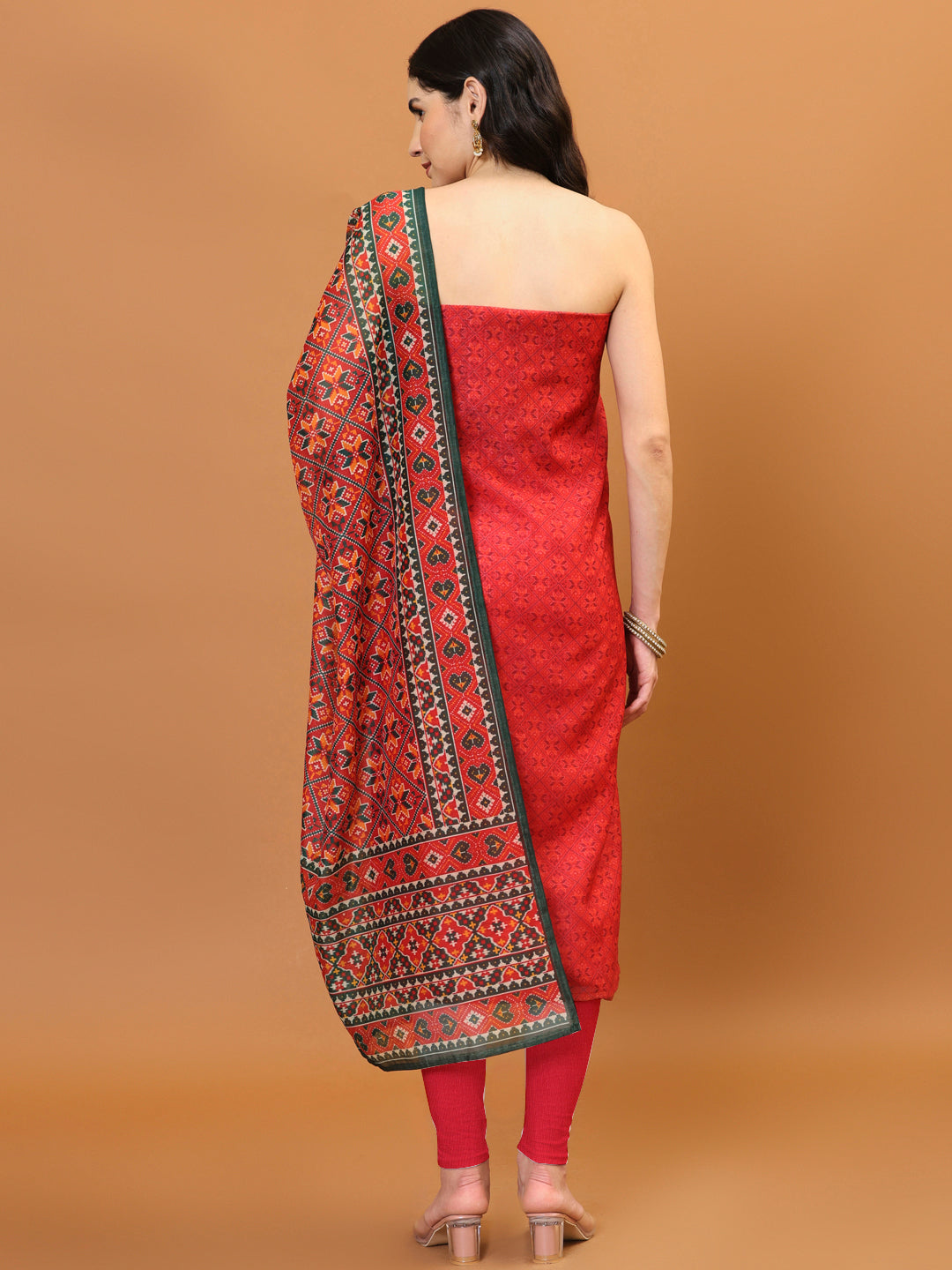 Printed Chanderi Unstitched Suit Piece With Dupatta