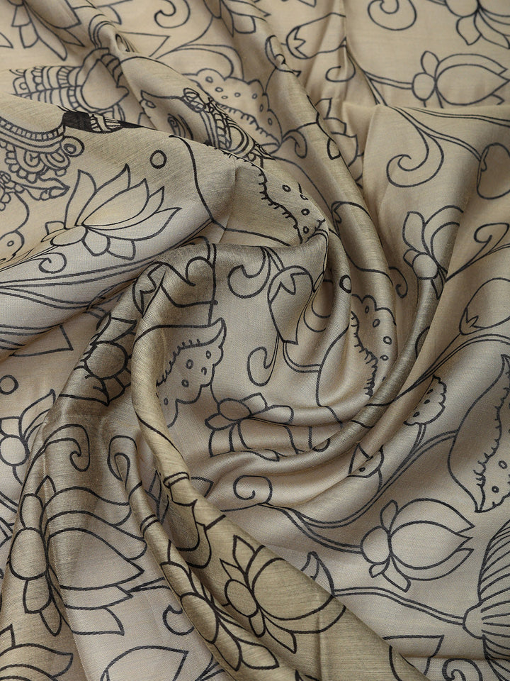 Printed Chanderi Unstitched Suit With Pant &amp; Dupatta