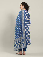 Printed Cotton Blend Kurta With Pants & Dupatta