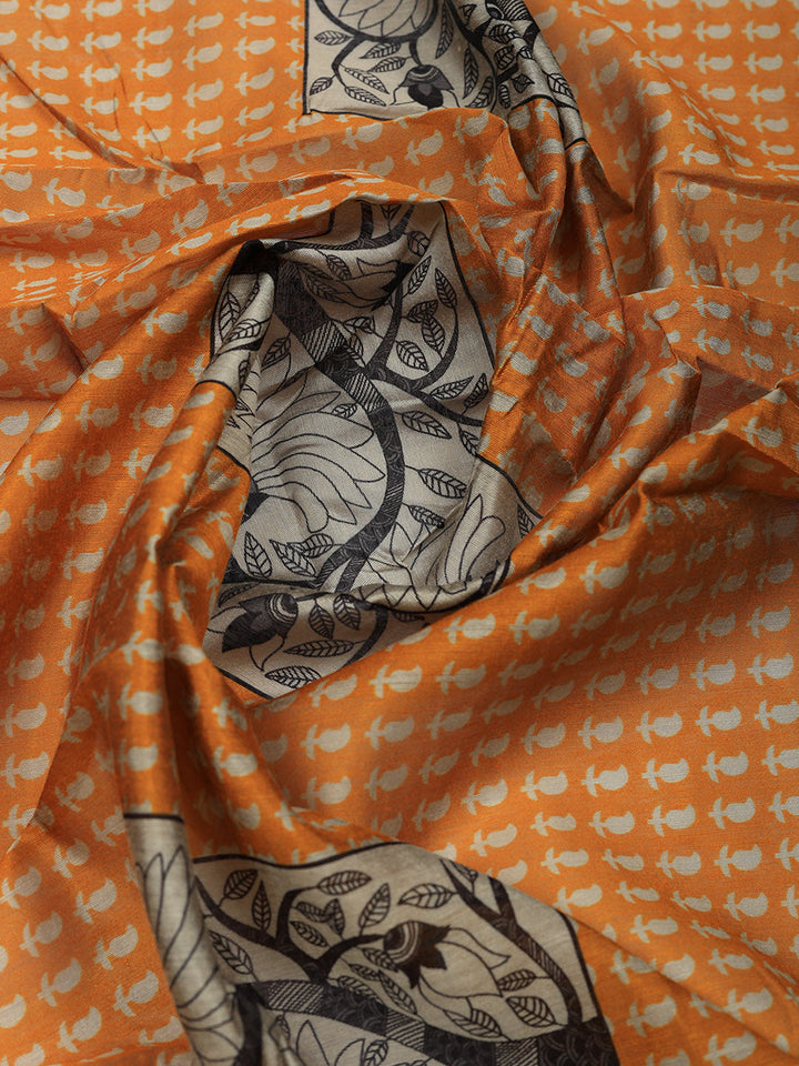 Printed Chanderi Unstitched Suit With Pant &amp; Dupatta