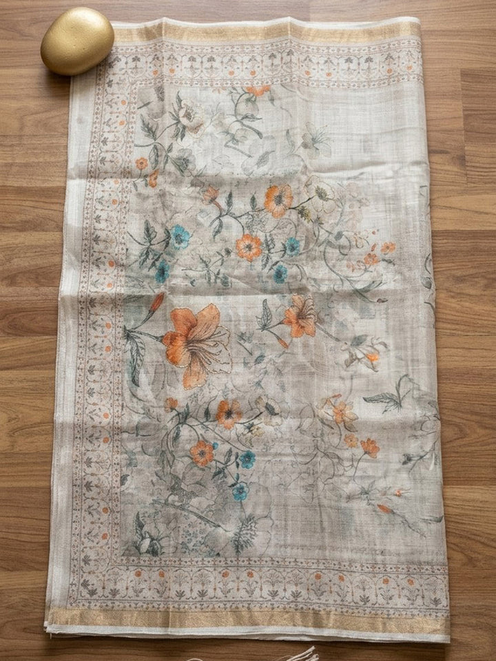 Printed Linen Blend Unstitched Suit With Pant &amp; Dupatta