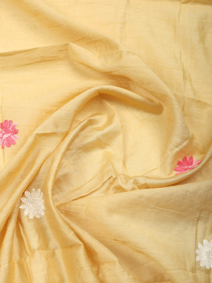 Embroidered Chanderi Unstitched Suit With Pant &amp; Dupatta