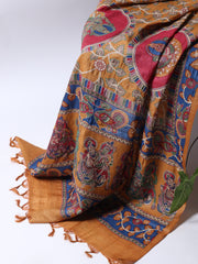 Printed Tussar Unstitched Kurta With Pant & Dupatta