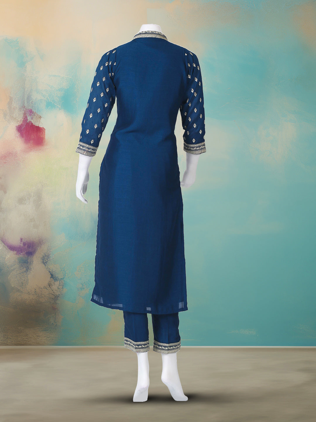 Embroidered Art Silk Kurta With Pant &amp; Dupatta