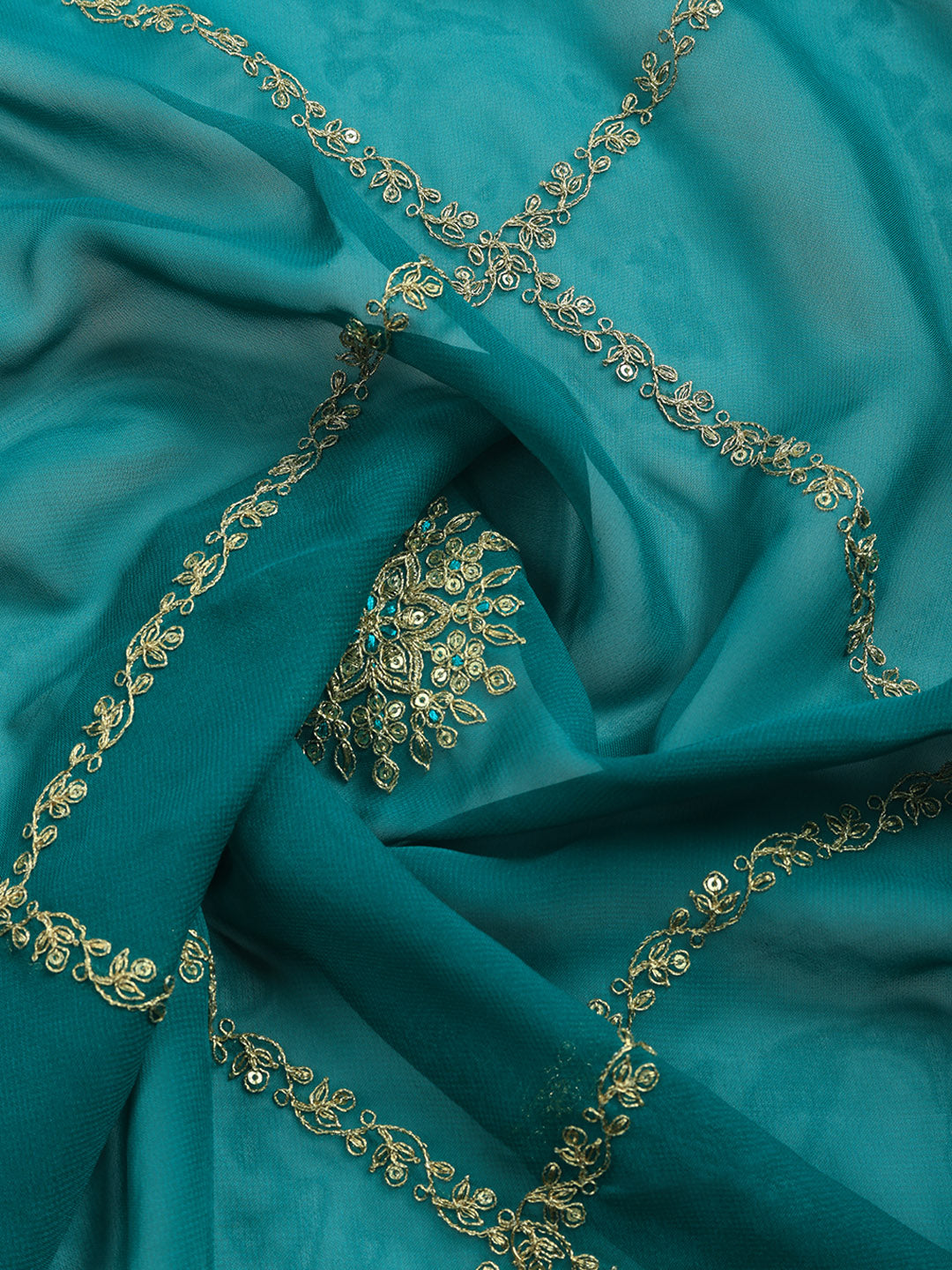 Embroidered Art Silk Unstitched Suit With Pant &amp; Dupatta