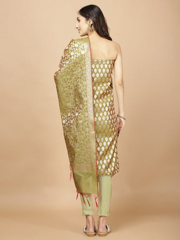 Woven Banarasi Chanderi Unstitched Suit With Dupatta