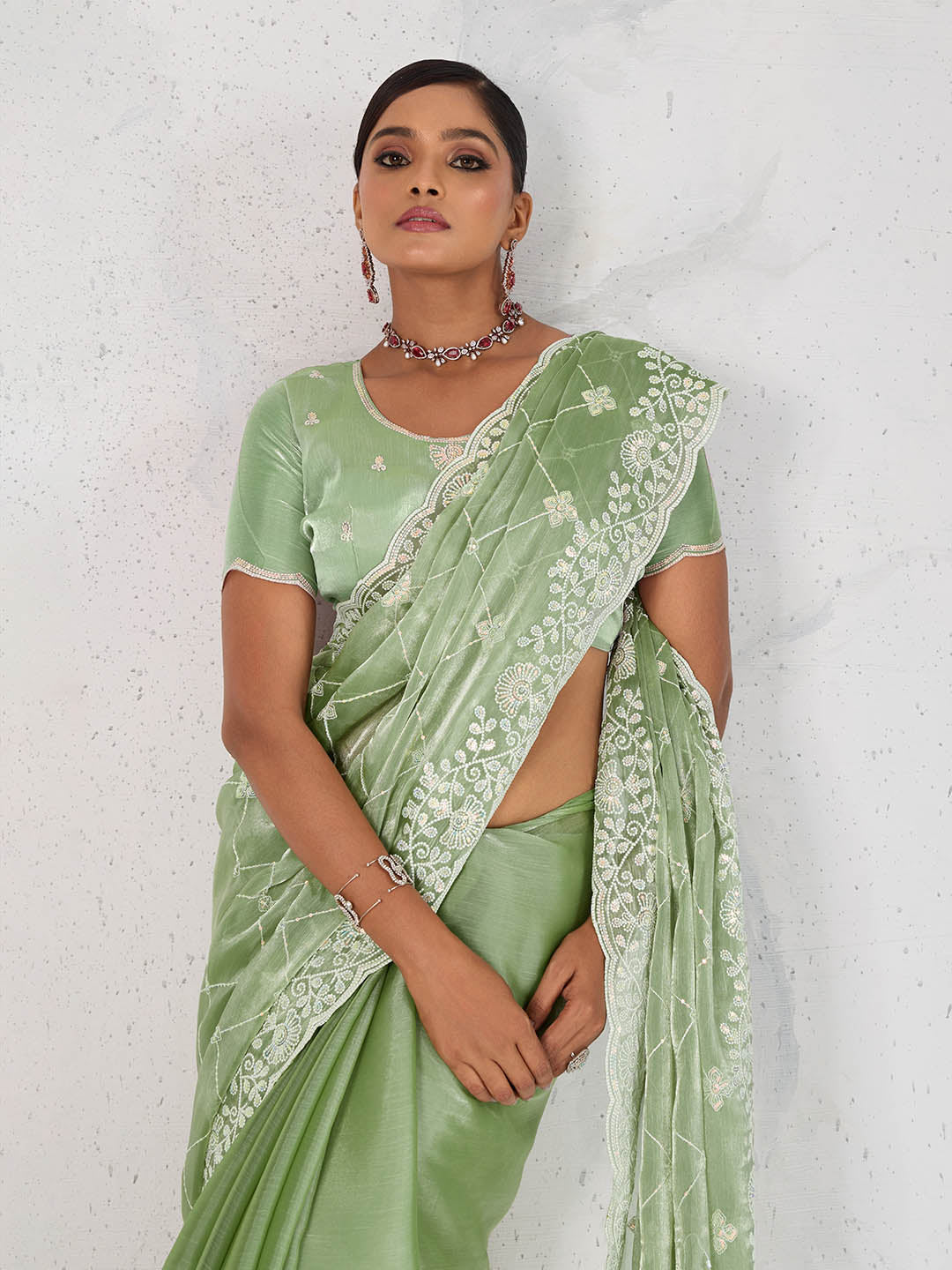 Sequin Embroidered Organza Saree