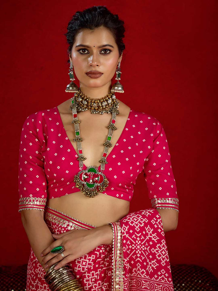Printed &amp; Gota Work Art Silk Saree