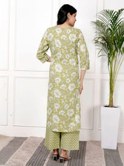 Printed Cotton Blend Kurta With Pants & Dupatta