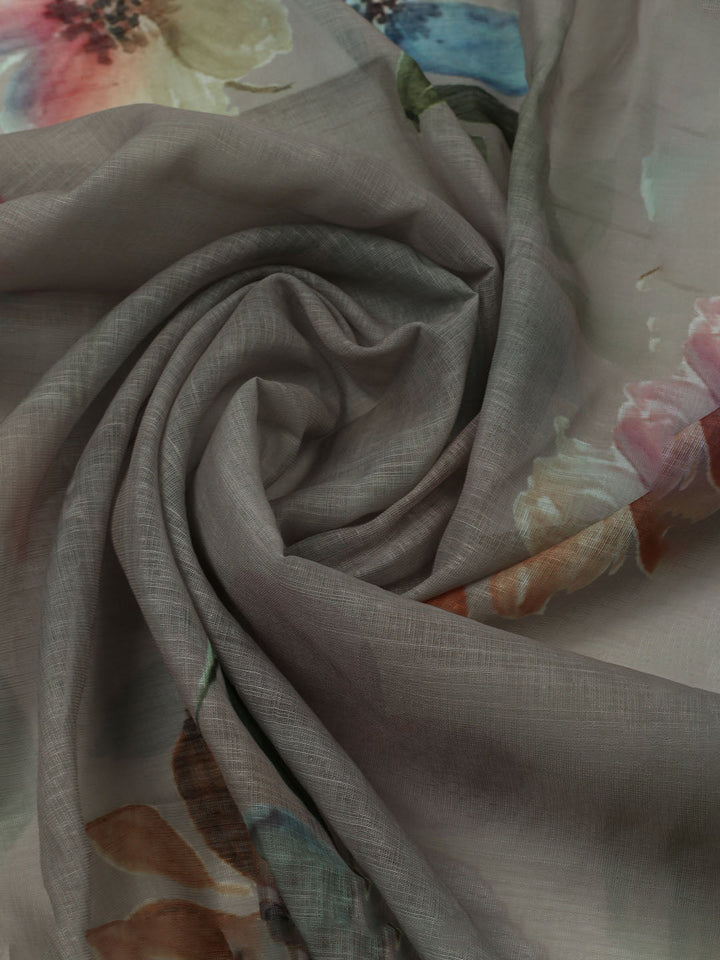 Printed Linen Unstitched Kurta With Pant &amp; Dupatta