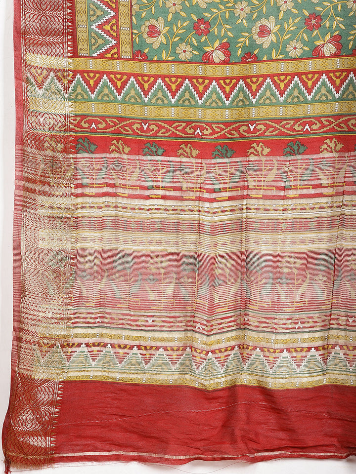 Floral Zari Border Printed Art Silk Woven Saree