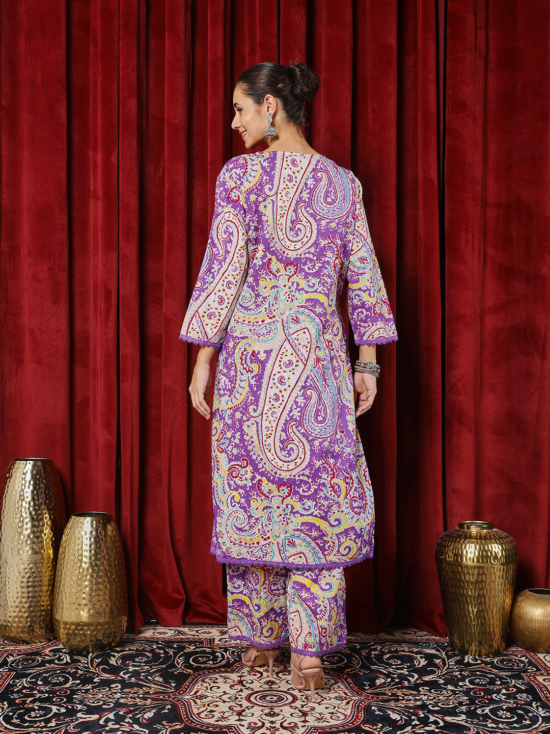 Printed Cotton Blend Kurta With Pants
