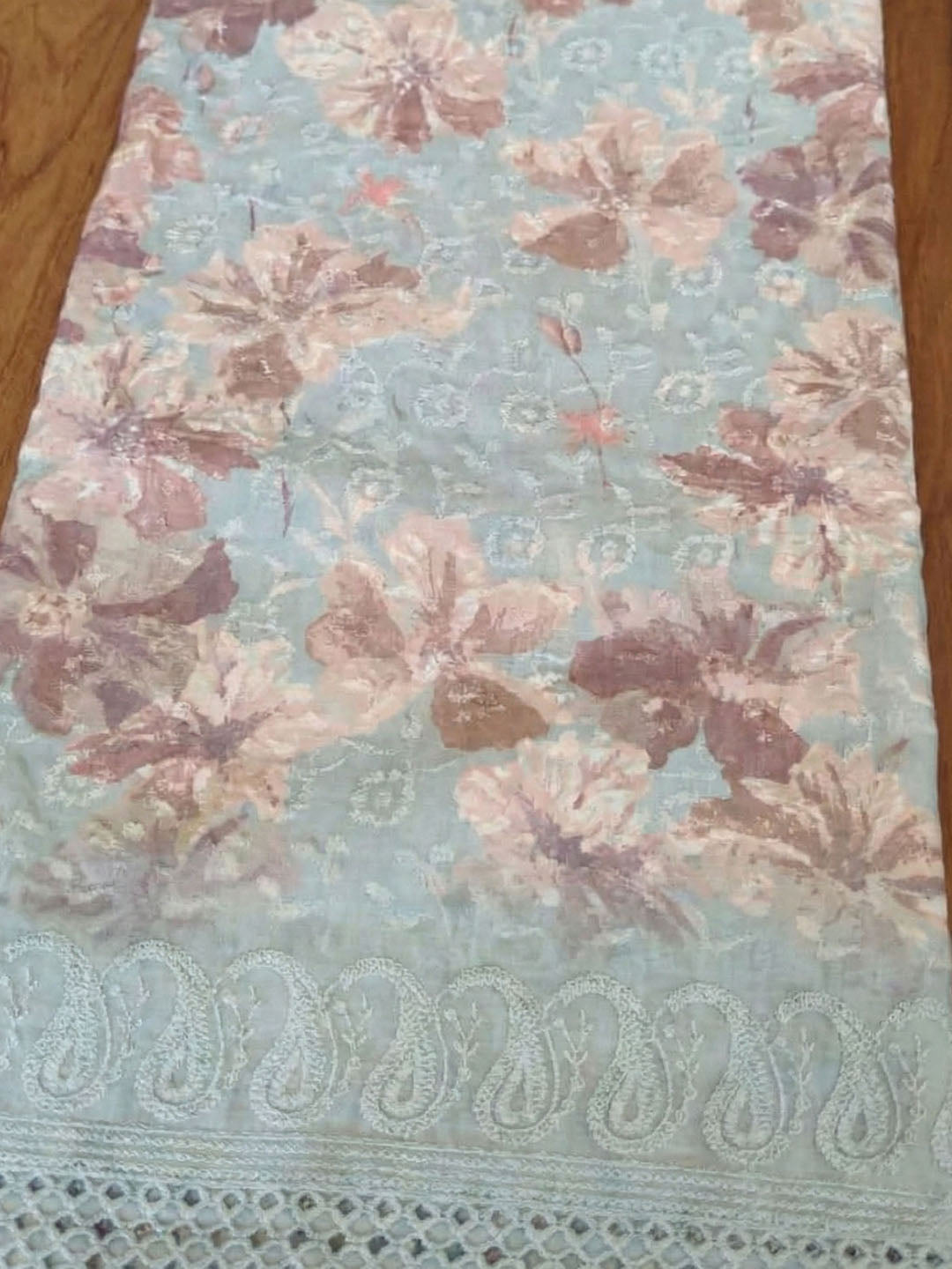 Embroidered Cotton Blend Unstitched Suit With Pant &amp; Dupatta