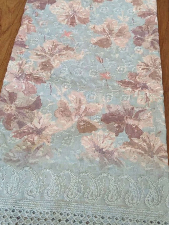 Embroidered Cotton Blend Unstitched Suit With Pant &amp; Dupatta