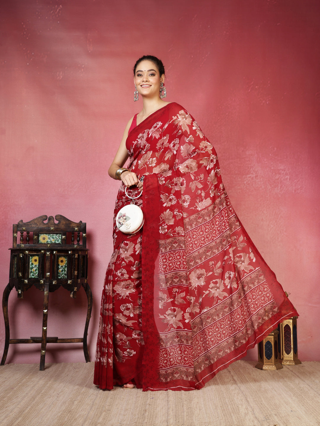 Floral Printed Georgette Saree