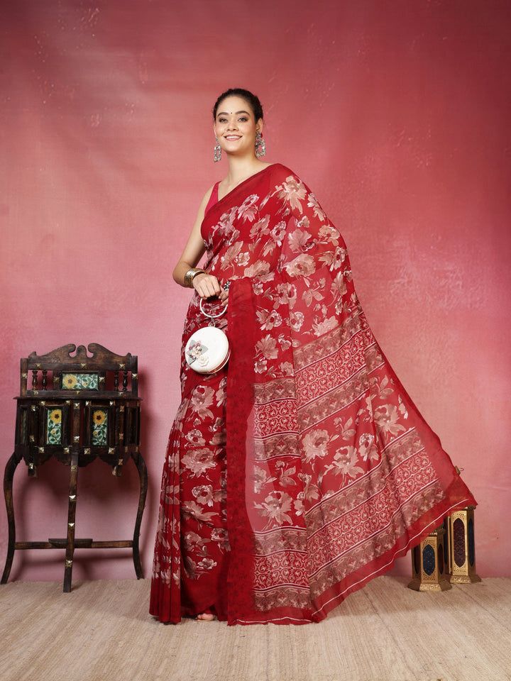 Floral Printed Georgette Saree