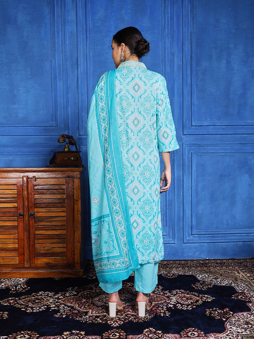 Printed Cotton Blend Kurta With Pants &amp; Dupatta