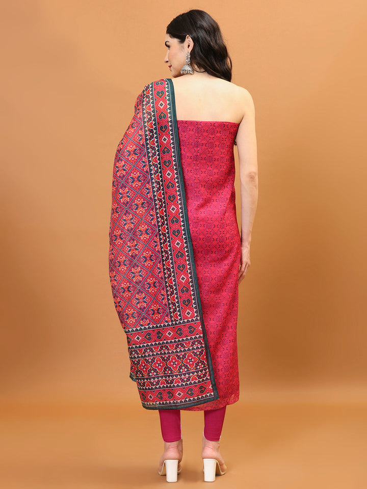 Printed Chanderi Unstitched Suit Piece With Dupatta