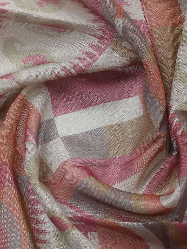 Printed Linen Blend Unstitched Suit With Pant &amp; Dupatta