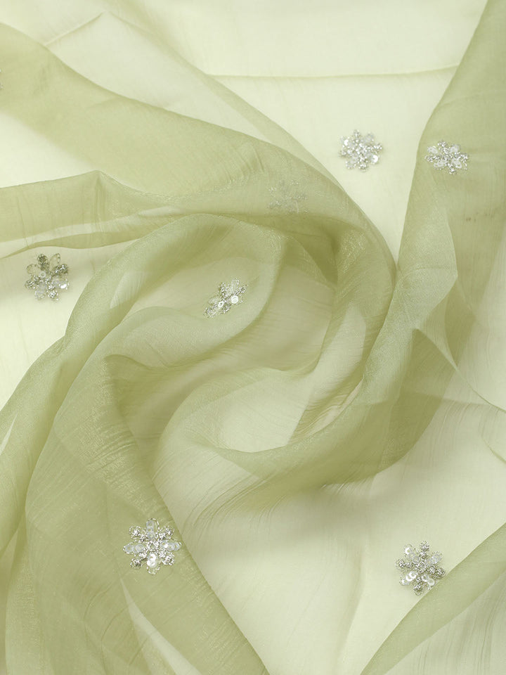 Embroidered Organza Unstitched Suit With Pant &amp; Dupatta