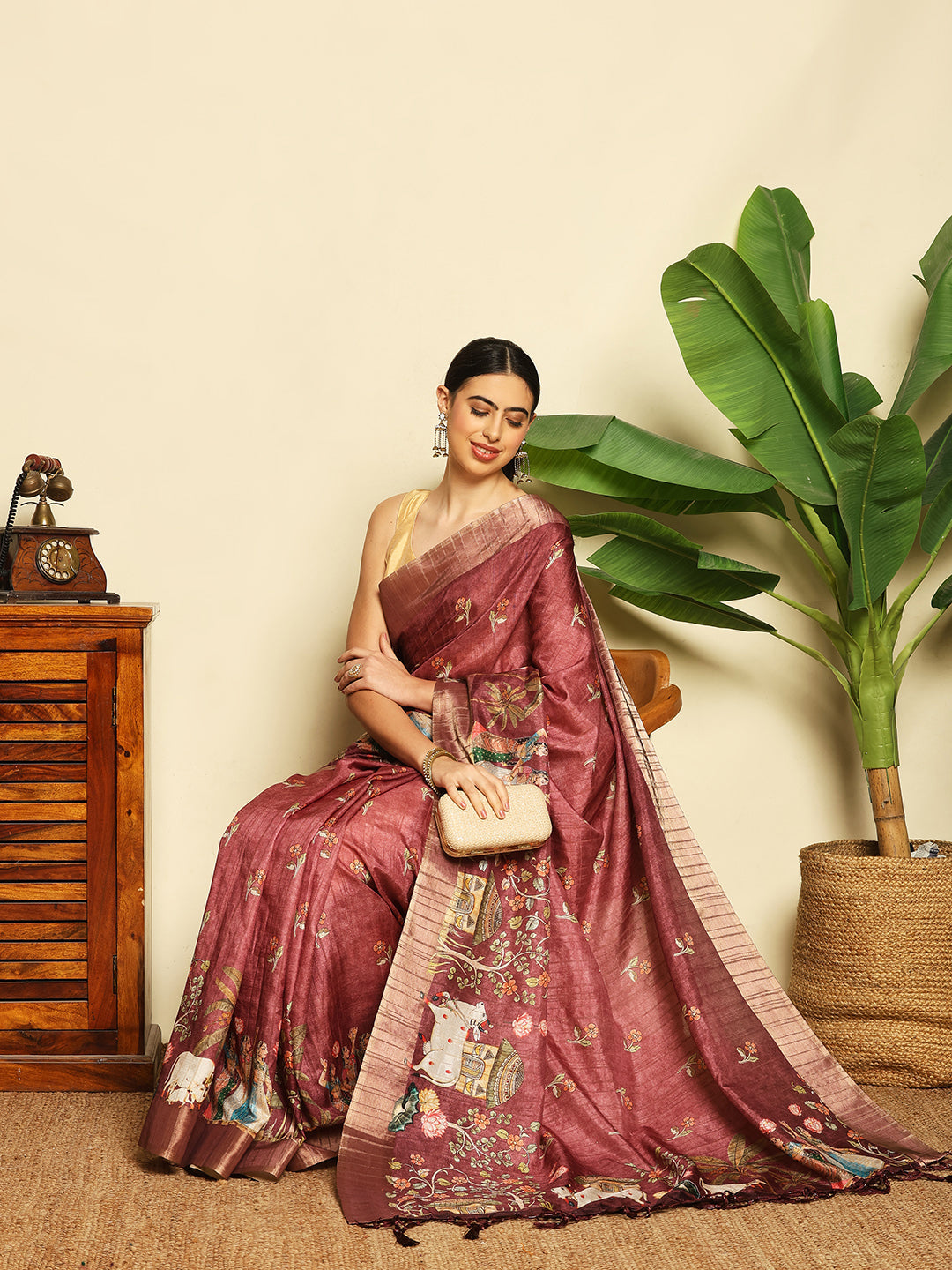 Digital Printed Tussar Saree