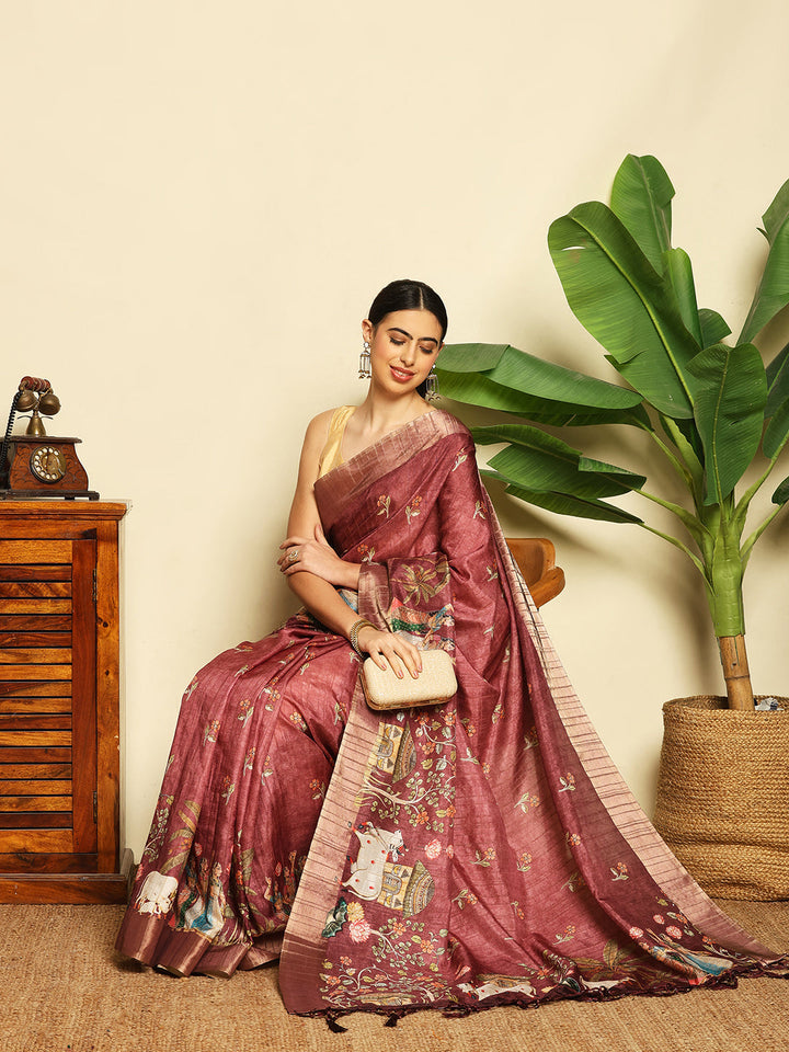 Digital Printed Tussar Saree