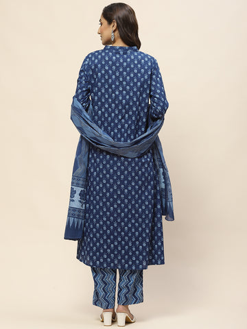 Printed Cotton Suit Set With Dupatta