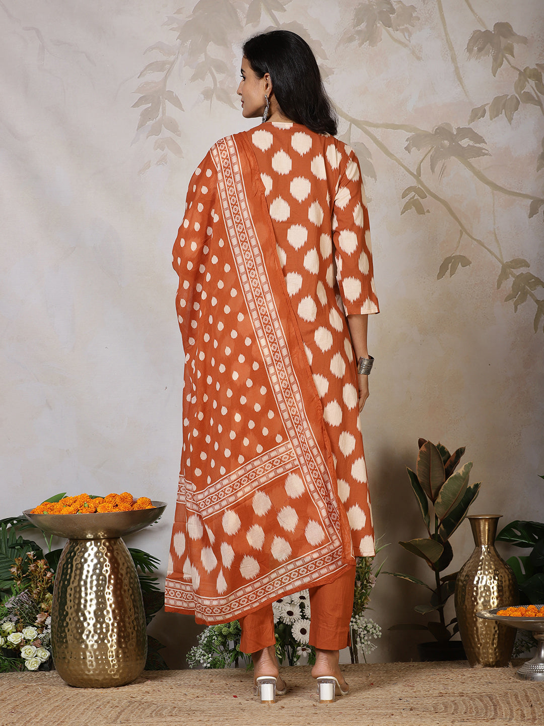 Printed Cotton Blend Kurta With Pants & Dupatta