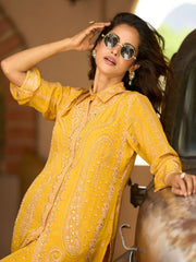 Embellished Silk Crepe Kurta With Pant