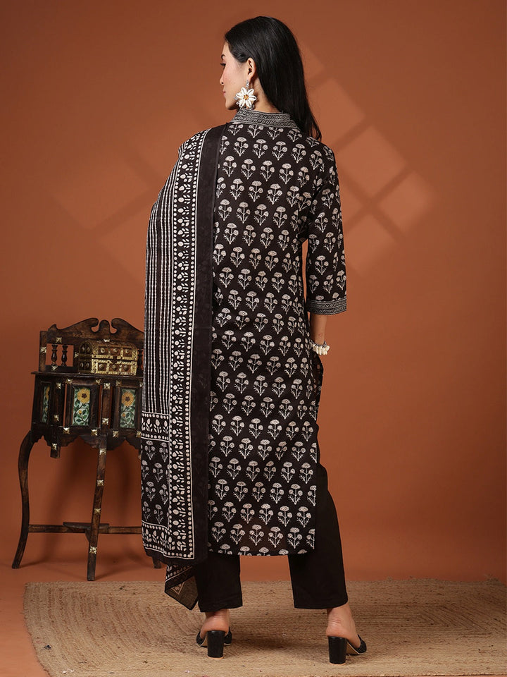 Printed Cotton Blend Kurta With Pant &amp; Dupatta
