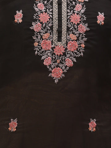 Neck Embroidered Organza Unstitched Suit Piece With Dupatta