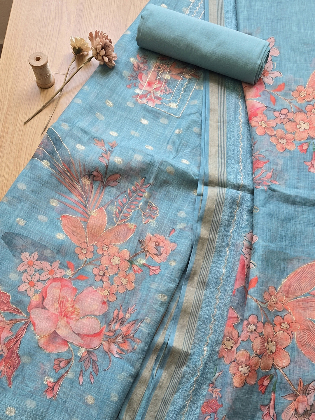 Printed Tissue Unstitched Suit With Pant &amp; Dupatta
