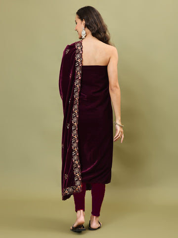 Neck Embroidered Velvet Unstitched Suit Piece With Dupatta