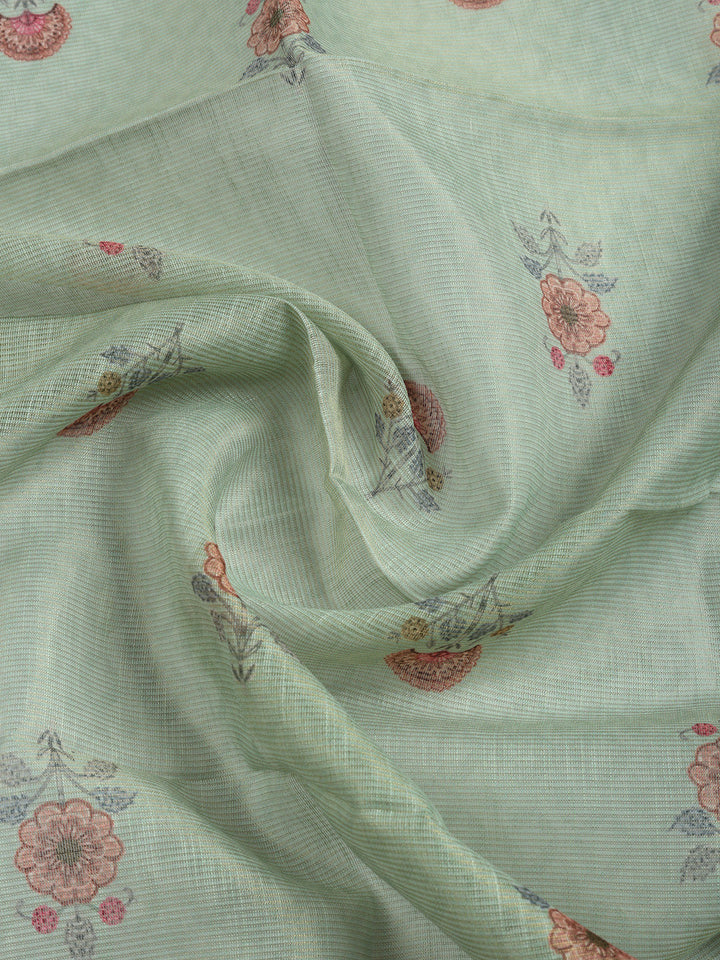 Printed Linen Blend Unstitched Suit With Pant &amp; Dupatta