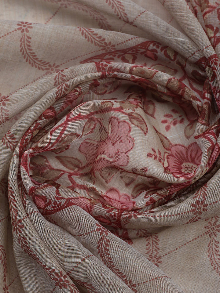 Embroidered Chanderi Unstitched Suit With Pant &amp; Dupatta