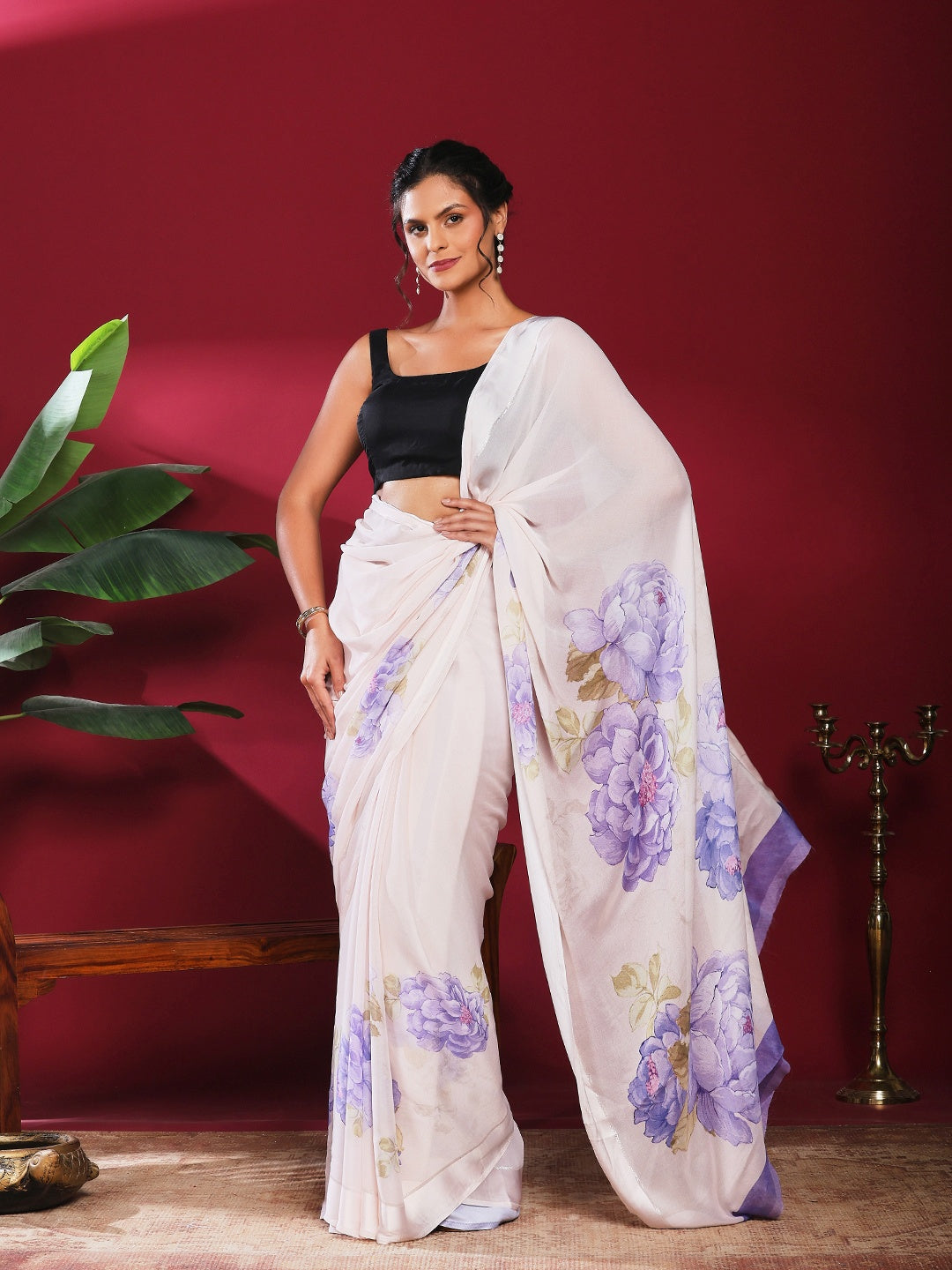 Floral Printed Crepe Saree