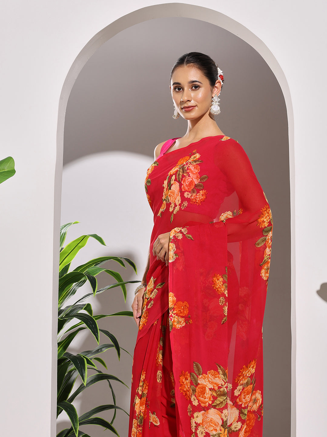 Floral Printed Georgette Saree