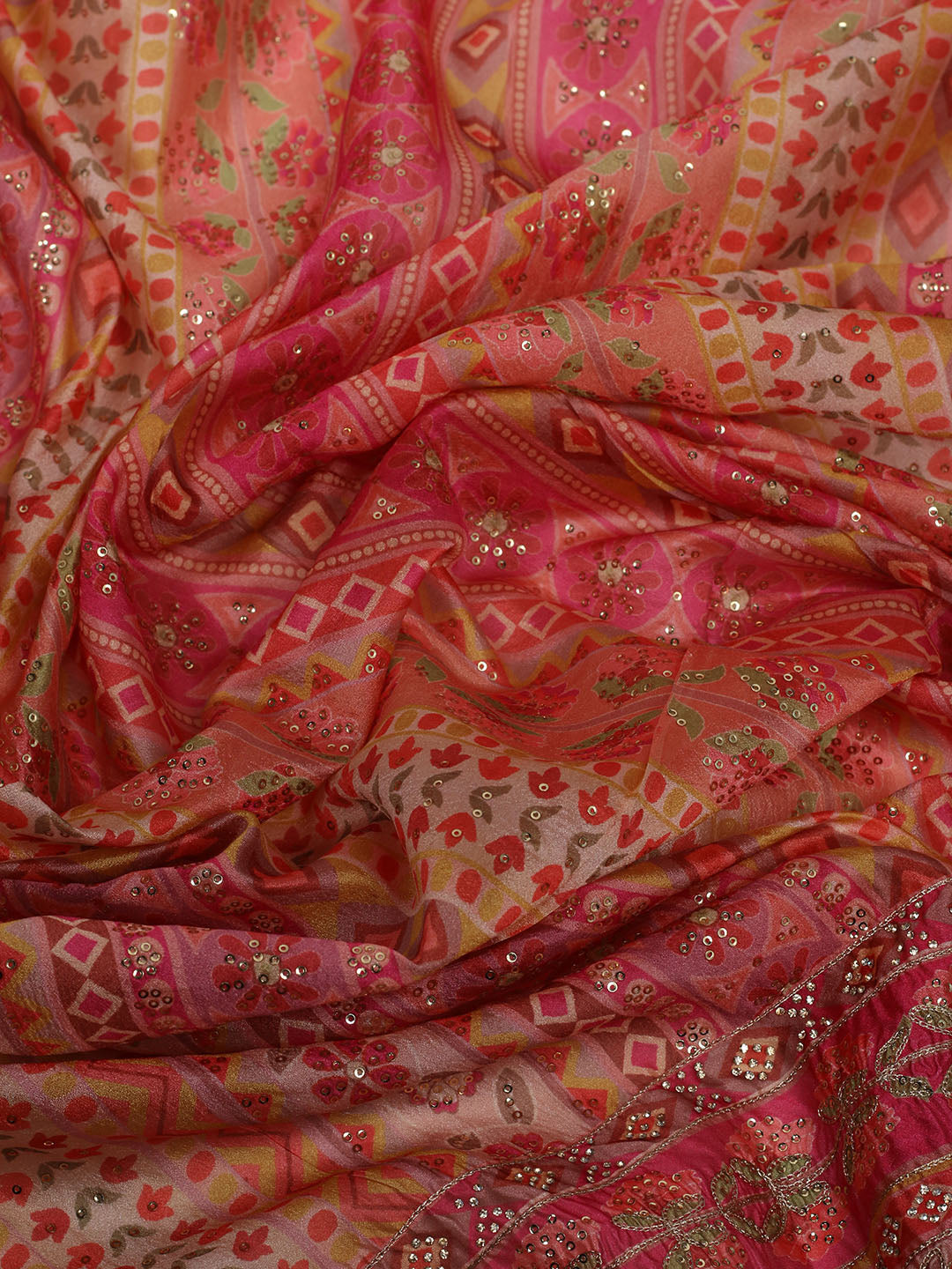 Printed &amp; Embellished Organza Saree