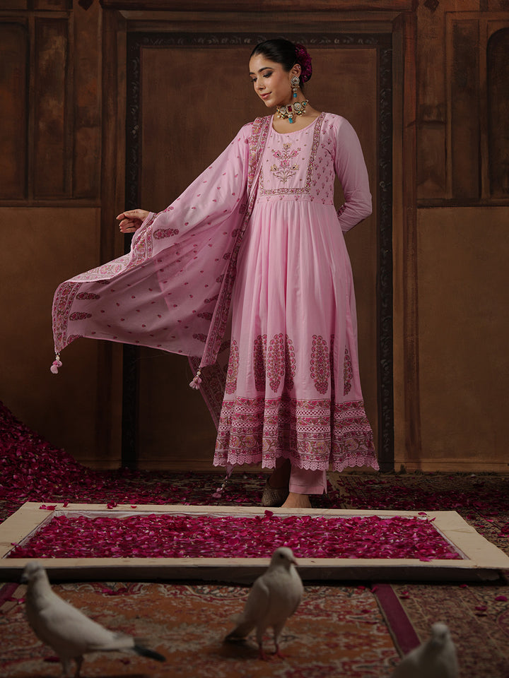 Woven Design Cotton Blend Kurta With Pant &amp; Dupatta