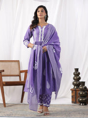 Printed Cotton Kurta With Pants & Dupatta With Bag