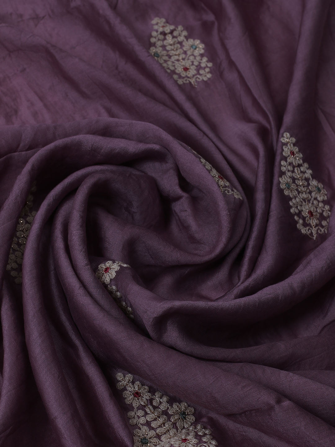 Neck Embroidered Chanderi Unstitched Suit With Dupatta