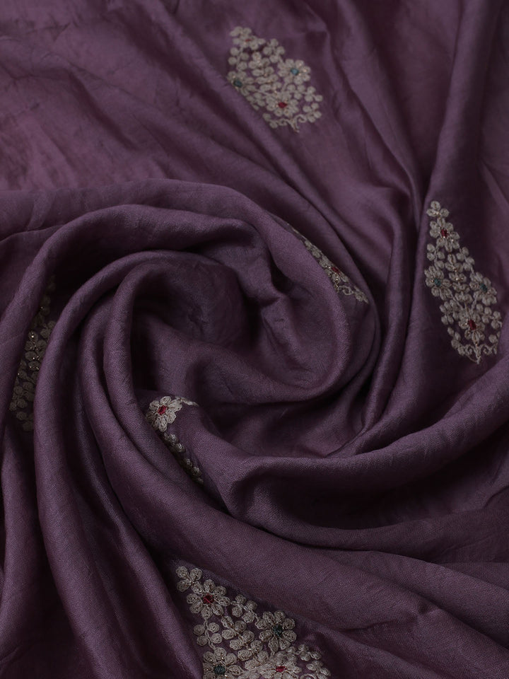 Neck Embroidered Chanderi Unstitched Suit With Dupatta