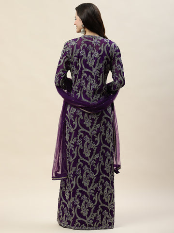 Zari Embroidery Georgette Crop Top With Sharara & Jacket