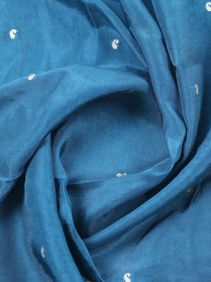 Embroidered Chanderi Unstitched Suit With Pant &amp; Dupatta