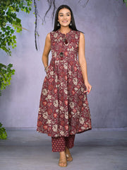 Floral Printed Cotton Kurta With Pants & Dupatta